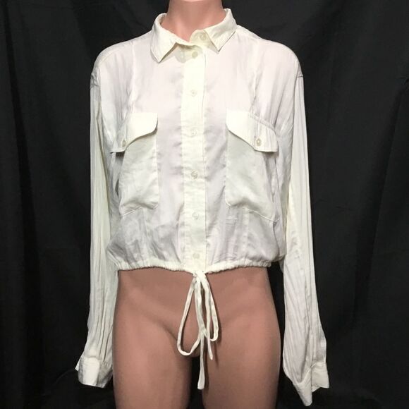 Topshop Drawstring Crop Shirt in Ivory (C9) - Picture 1 of 6